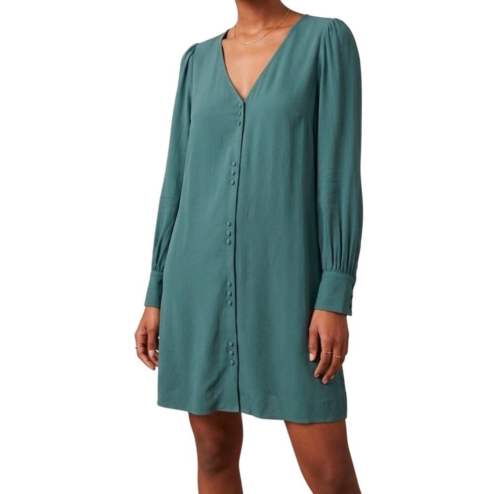 Minimalist Chic Madewell Spruce Green Triplet Button Long Sleeve Mini Dress M
